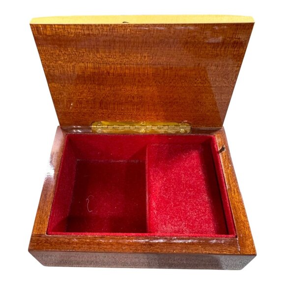 Vintage Reuge Musical Italy Wooden Jewelry Box Floral Inlay Red Velvet Interior - Picture 4 of 11